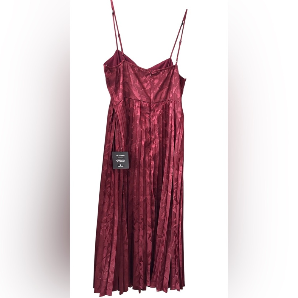 Lulus Chic Sensibility Burgundy Satin Jacquard Pleated Midi Dress Size XL New - Picture 10 of 12